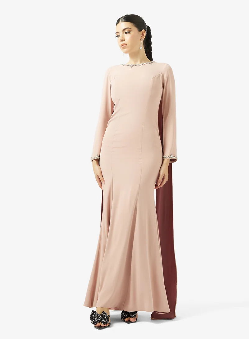 Akadia Fashion ROUND NECK SHOULDER TAIL CREPE DRESS